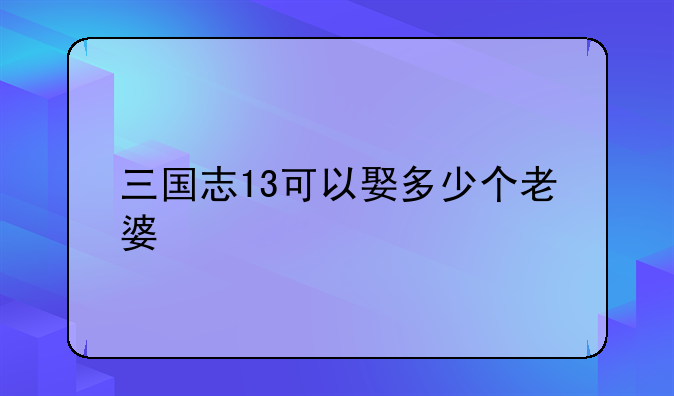 三国志13可以娶多少个老婆