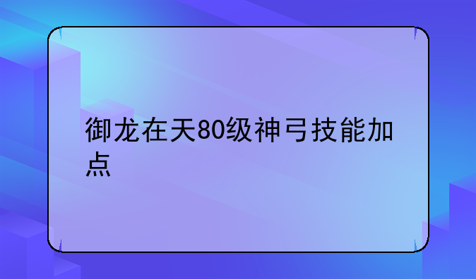 御龙在天80级神弓技能加点