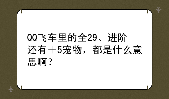 QQ飞车里的全29、进阶还有＋5宠物，都是什么意思啊？