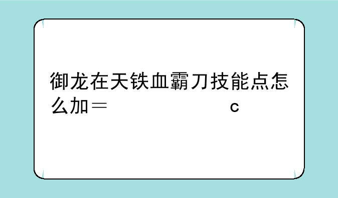 御龙在天铁血霸刀技能点怎么加？求高手解决
