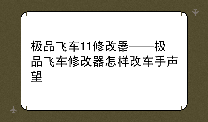 极品飞车11修改器——极品飞车修改器怎样改车手声望