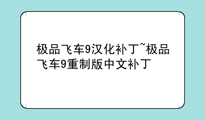 极品飞车9汉化补丁~极品飞车9重制版中文补丁