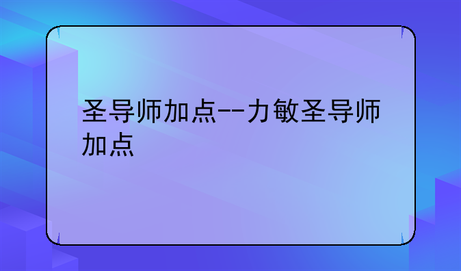 圣导师加点--力敏圣导师加点